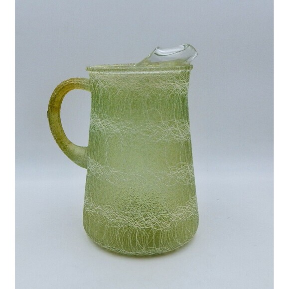 Color Craft Spaghetti String Drizzle Pitcher Green Glass Tea Water Mid Century - Picture 3 of 9